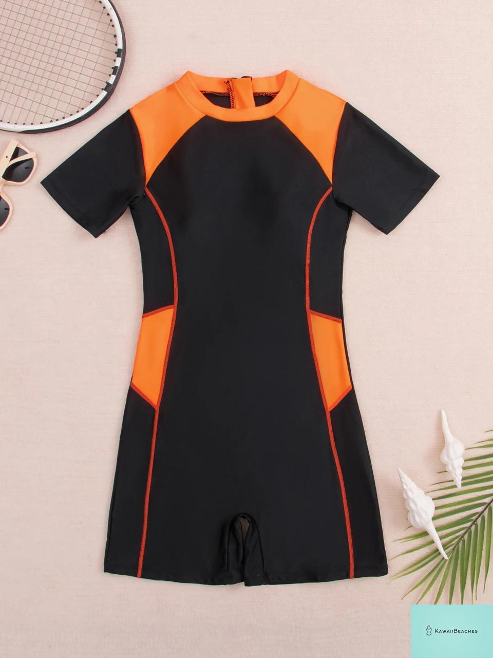 Kawaii Womens Slim Zipper One-Piece Swimsuit