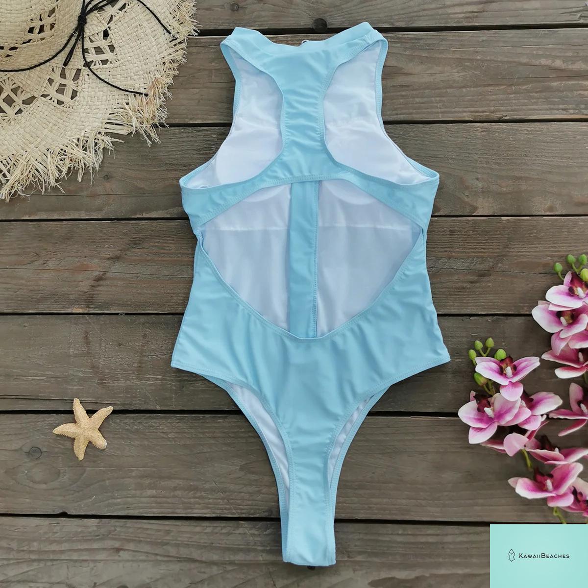 Kawaii Floral Lace-Up One-Piece Swimsuit