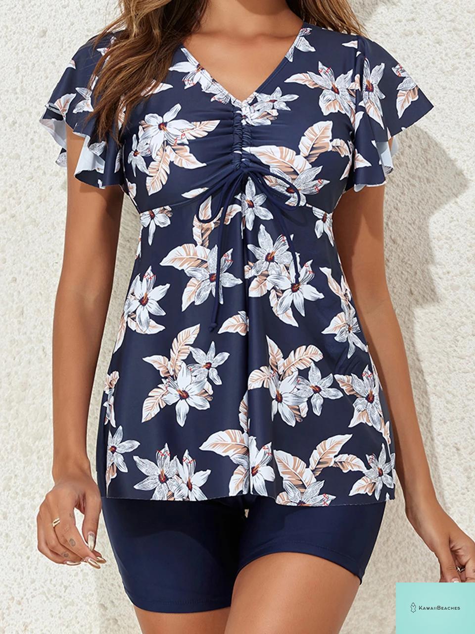 Womens V Neck Tankini Swimsuit Set