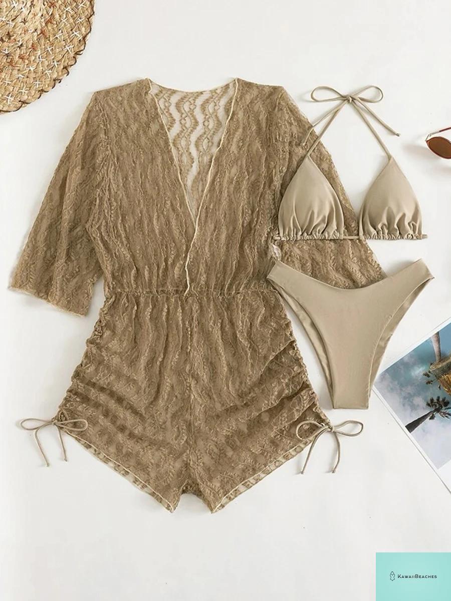 Tropical Print Halter Bikini Swimsuit