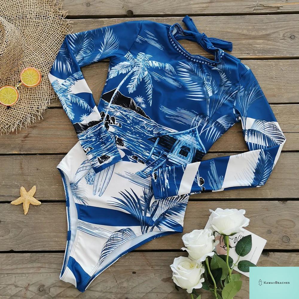 Womens Long Sleeve Surfing Swimsuit Monokini