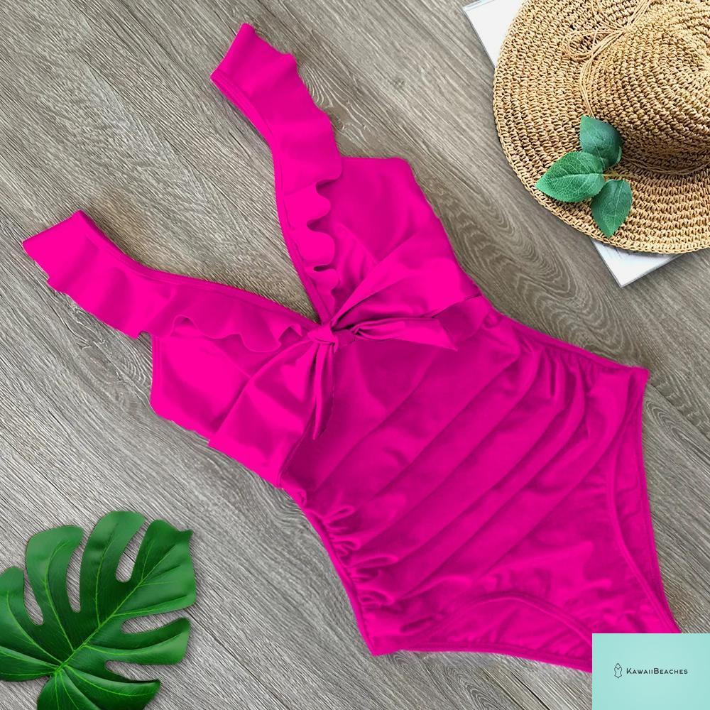 Lace Print V-Neck One Piece Swimsuit