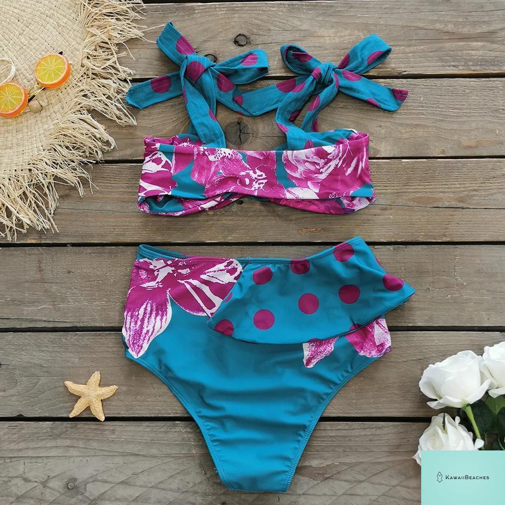 Floral Printed High Waist Bandage Bikini Set