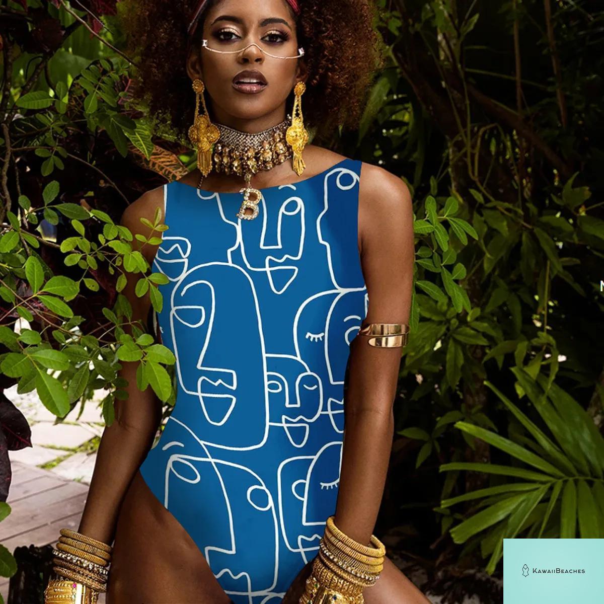 Striped Tropical Monokini Swimsuit for Women