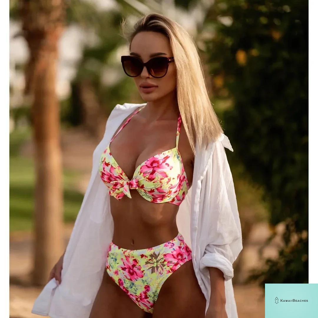 High Waist Golden Print Brazilian Bikini Set