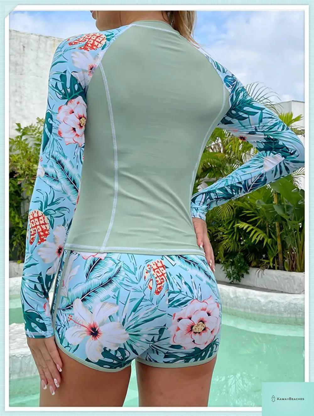Tropical Long Sleeve Rashguard Swimsuit