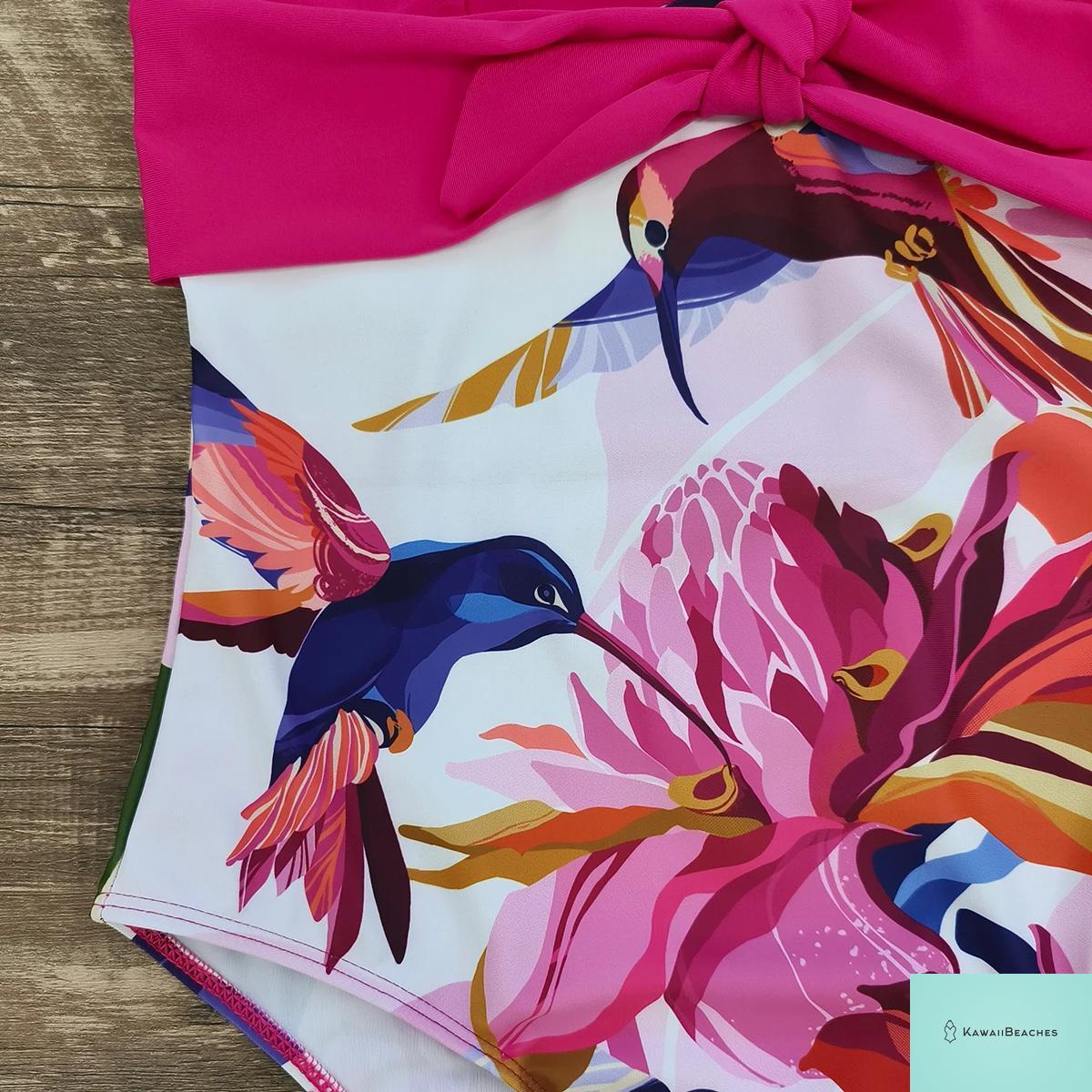 Lace Print V-Neck One Piece Swimsuit