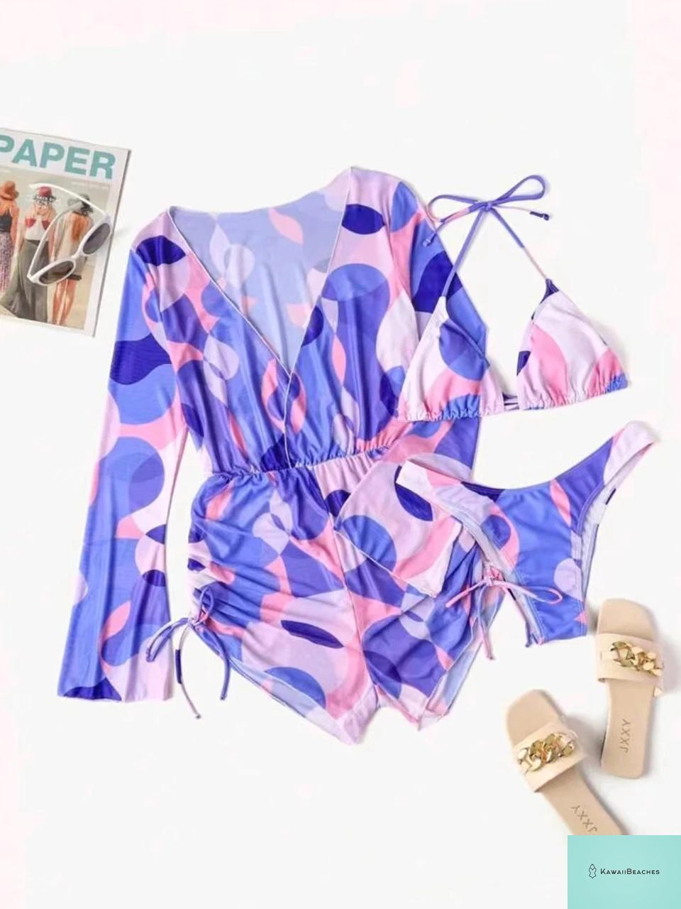 Tropical Print Halter Bikini Swimsuit
