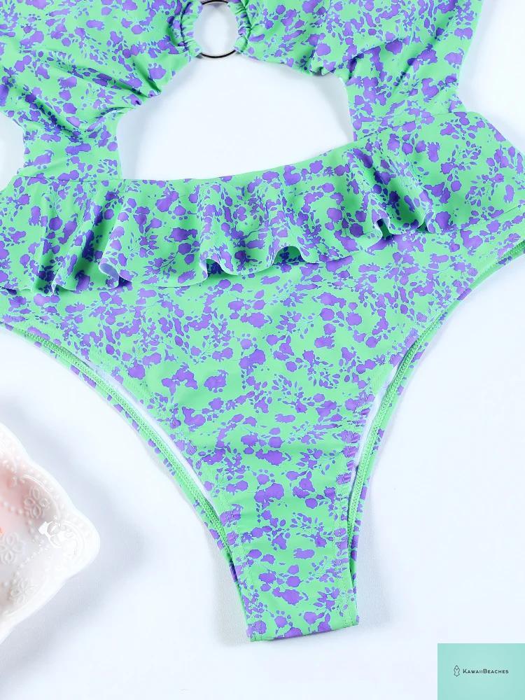 Kawaii Floral Ruffle One-Piece Swimsuit