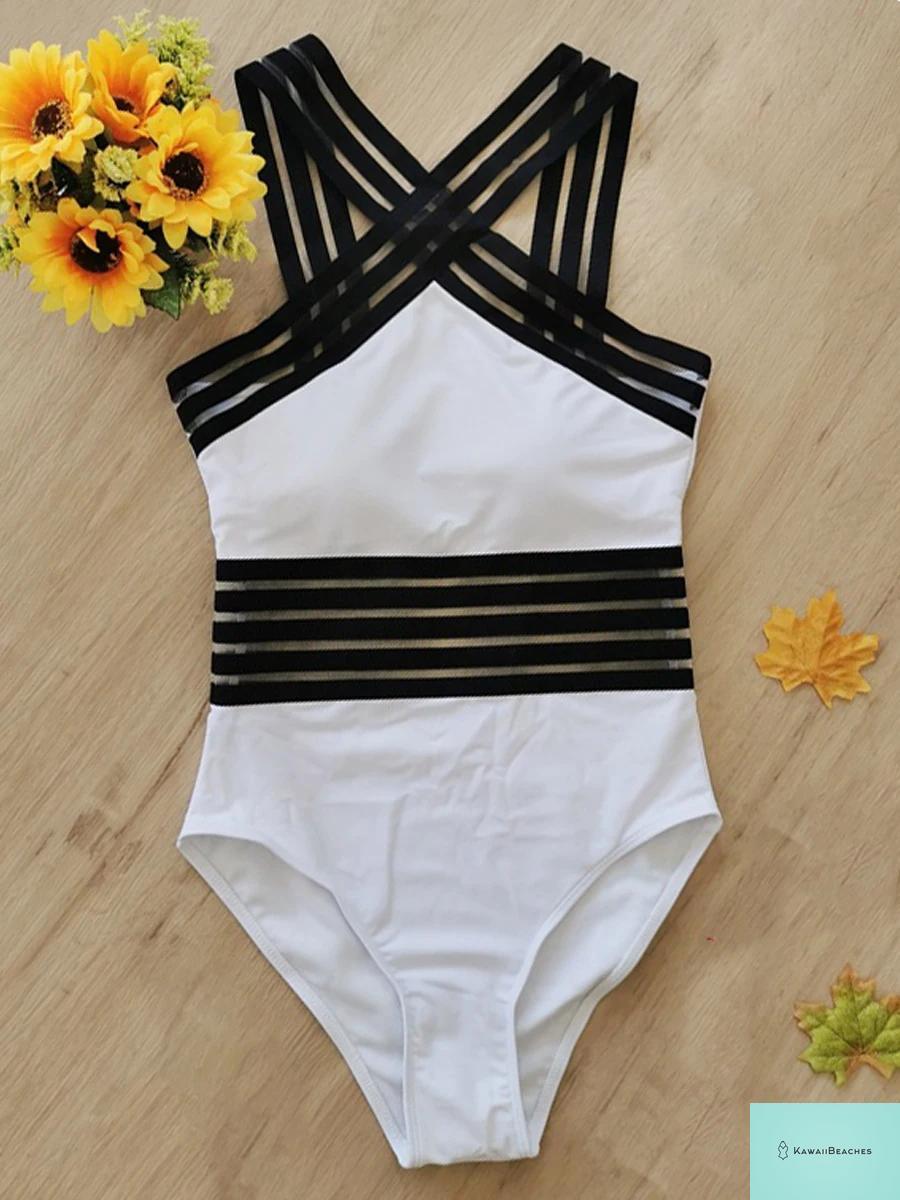 High Neck Mesh Swimwear Bodysuit