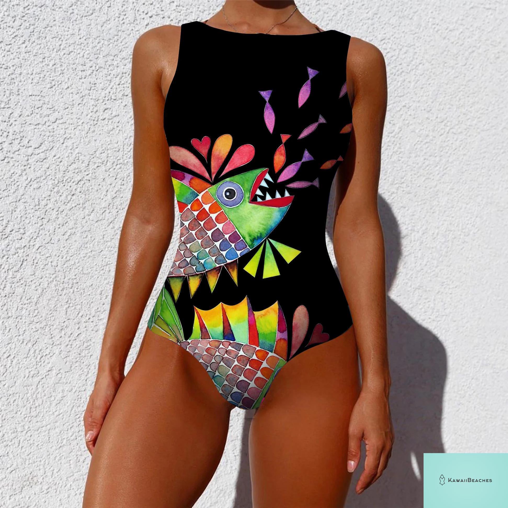 Striped Tropical Monokini Swimsuit for Women