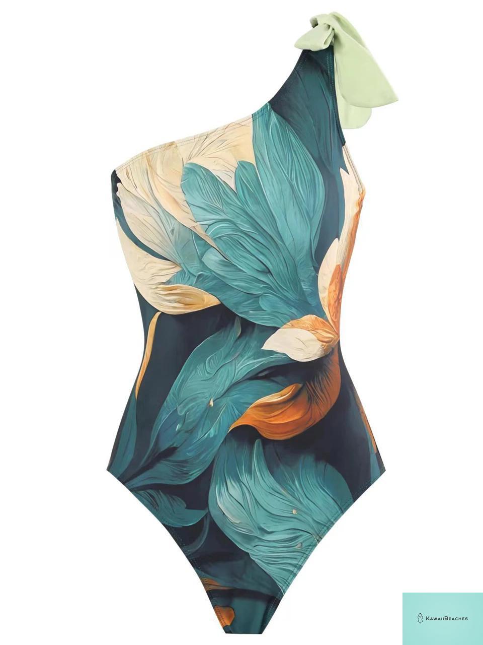 Vintage One Shoulder Swimsuit and Skirt Set