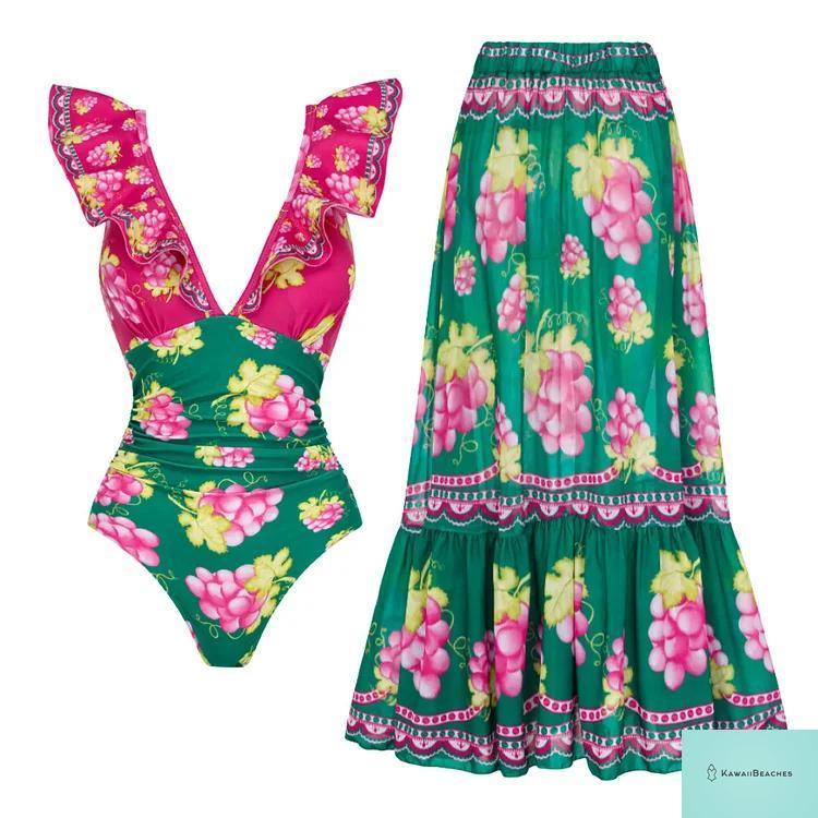 Womens Ruffle Deep V Swimsuit