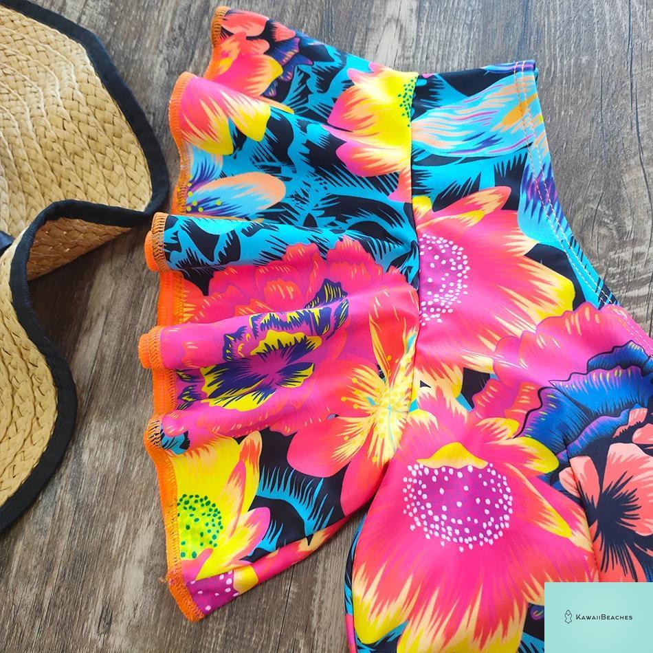 Tropical Ruffle Floral High Waist Swimsuit