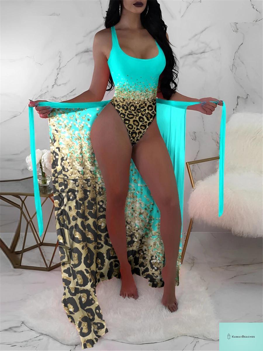 Floral Print Beach Bodysuit and Skirt