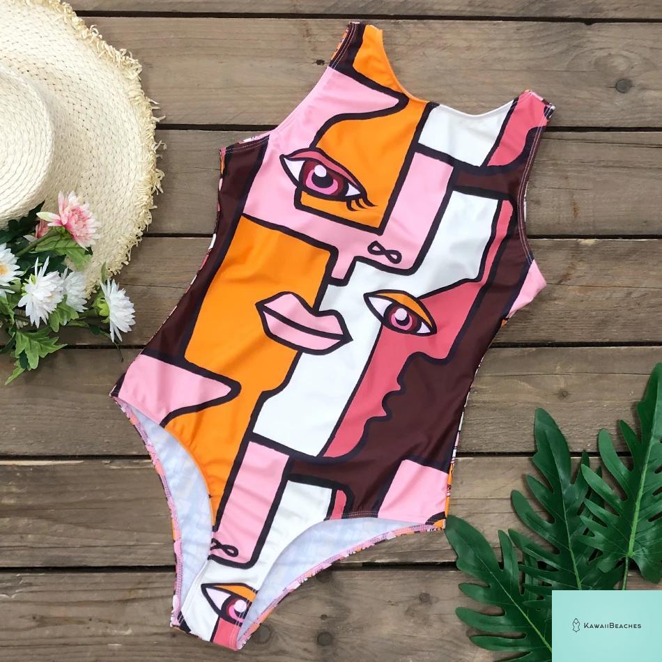 Striped Tropical Monokini Swimsuit for Women