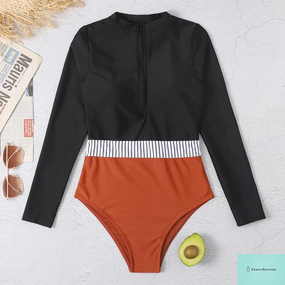 Womens Long Sleeve Surfing Swimsuit Monokini