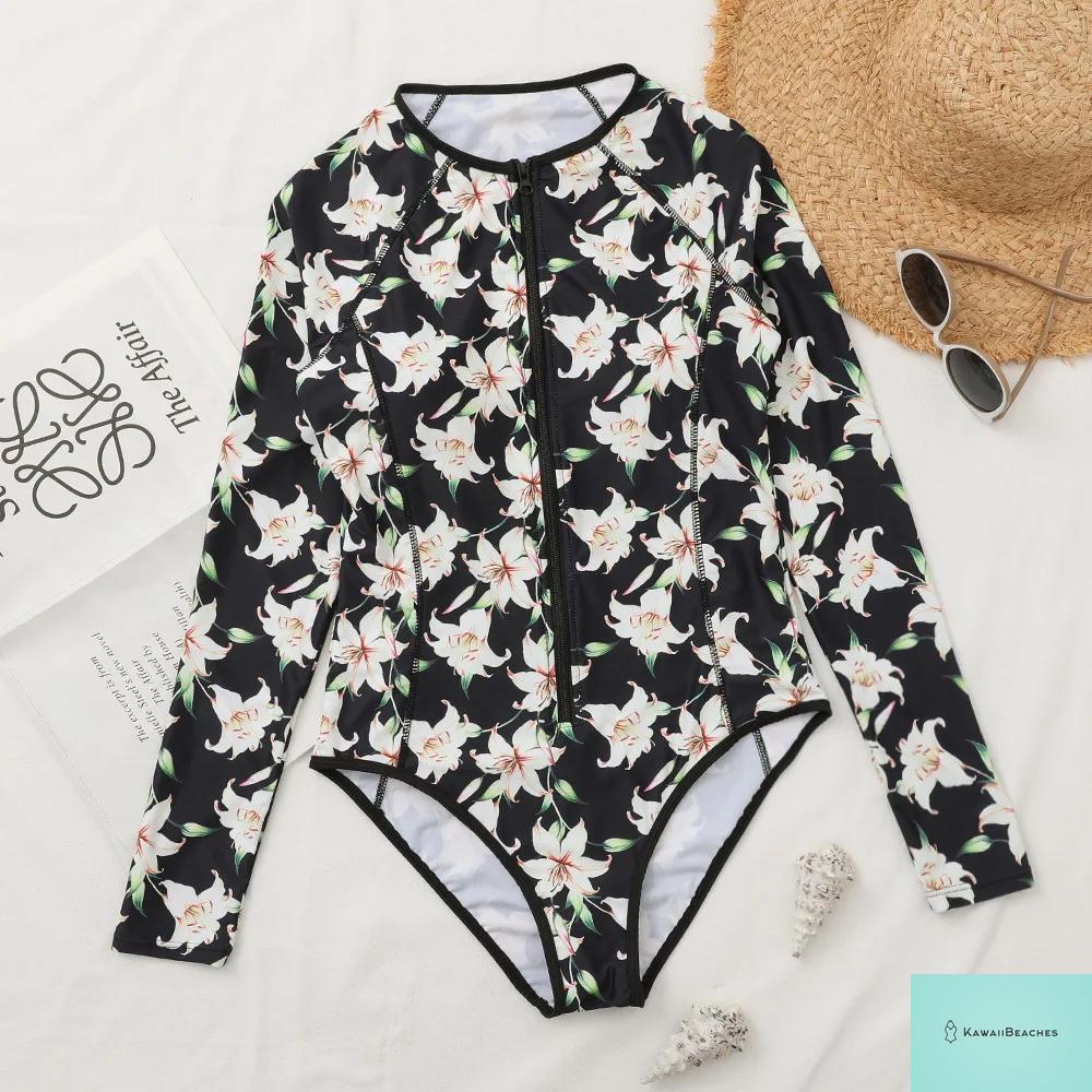 Womens Long Sleeve Surfing Swimsuit Monokini