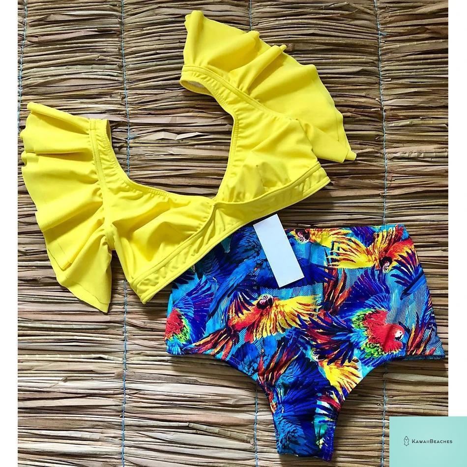 Kawaii Ruffle High Waist Bikini Set