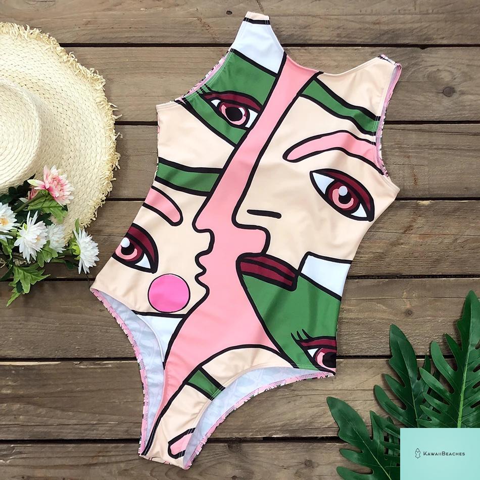 Striped Tropical Monokini Swimsuit for Women