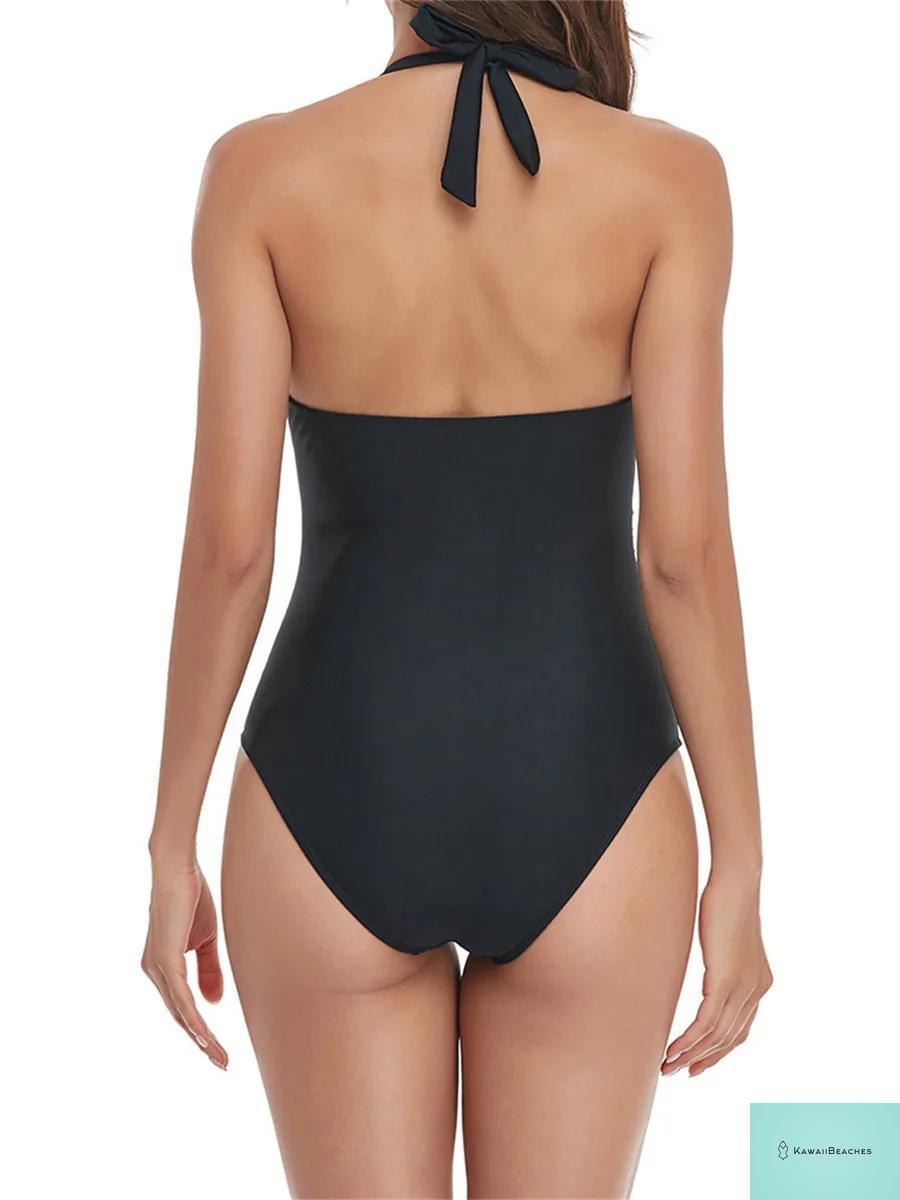 Vintage Leopard Print Halter One-Piece Swimsuit