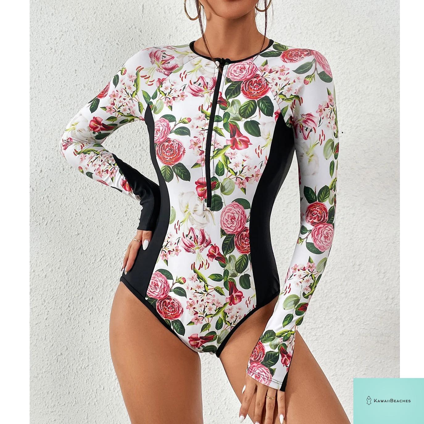 Womens Long Sleeve Surfing Swimsuit Monokini