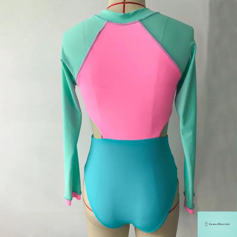 Kawaii Patchwork Long Sleeve Swimsuit