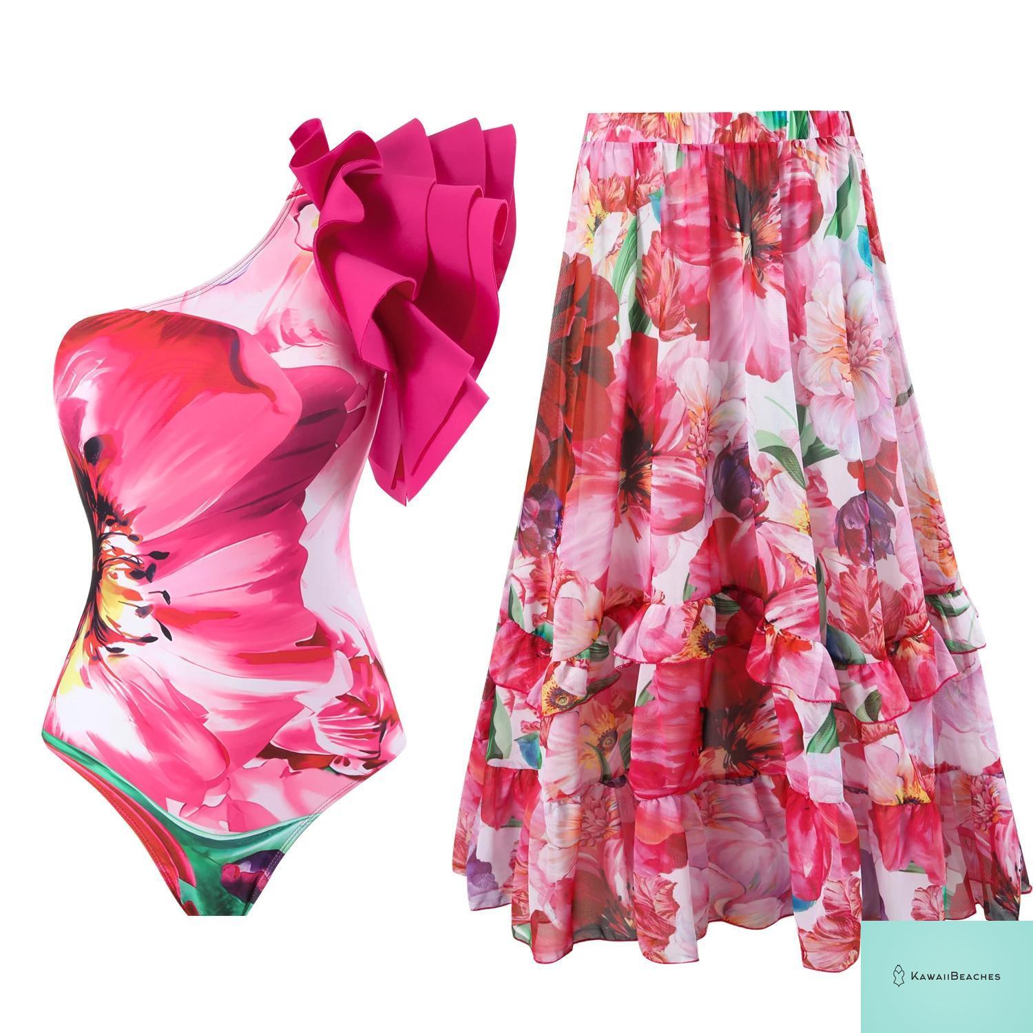 Floral Ruffle Push Up Bikini Set