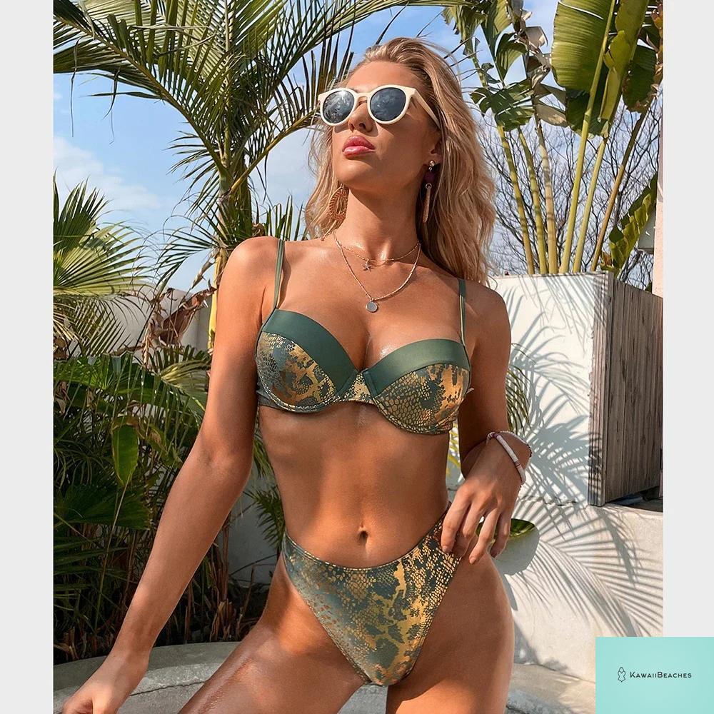 High Waist Golden Print Brazilian Bikini Set