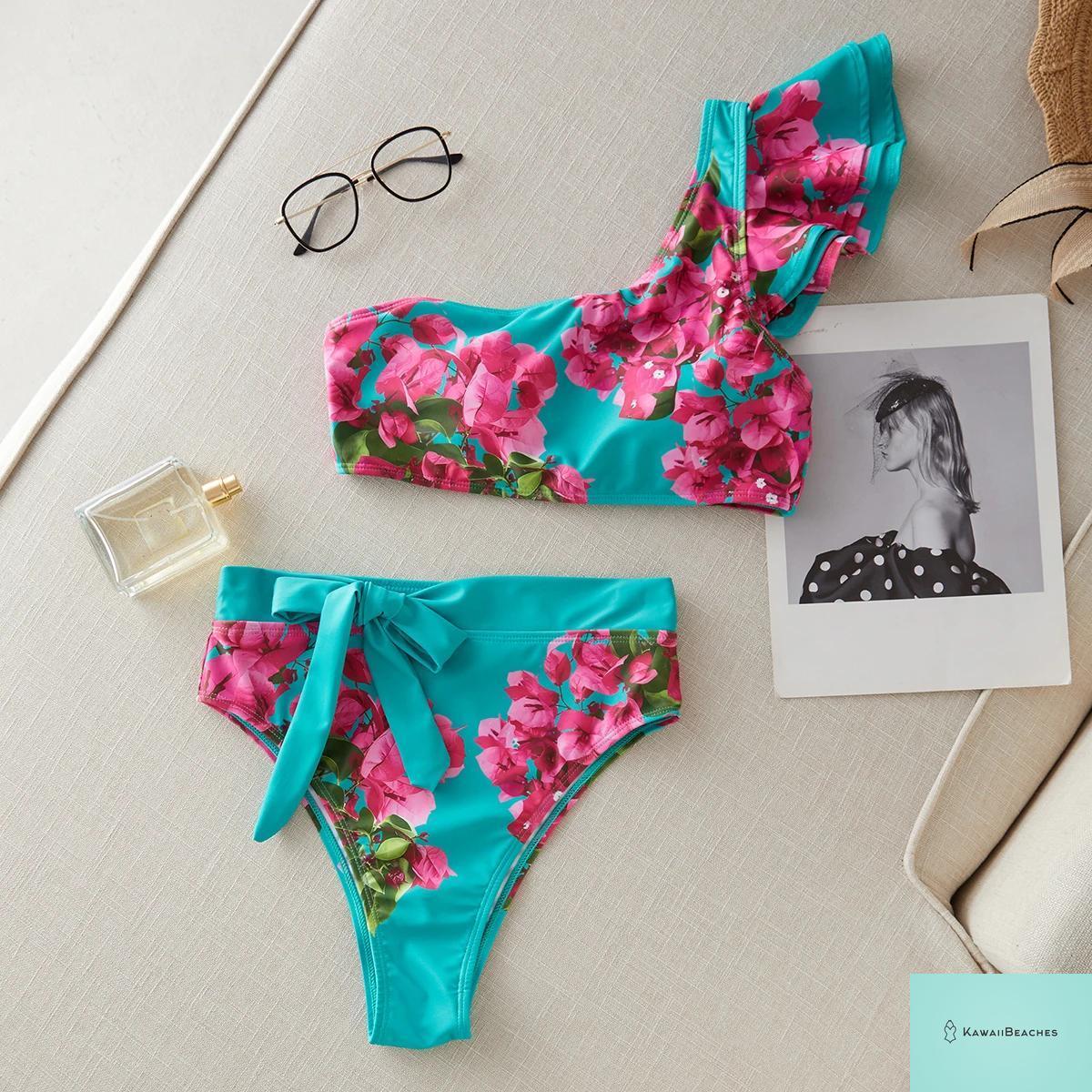 Floral Printed High Waist Bandage Bikini Set