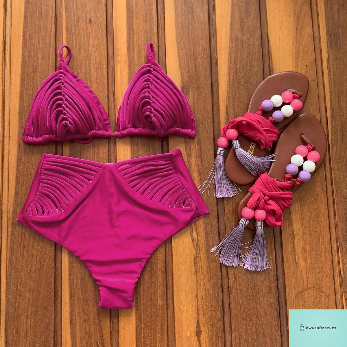 Kawaii Stripes Lace-Up Brazilian Bikini Set