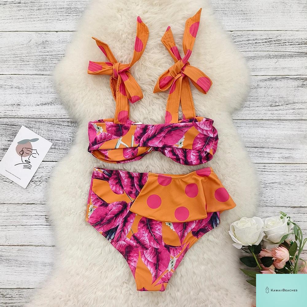 Floral Printed High Waist Bandage Bikini Set