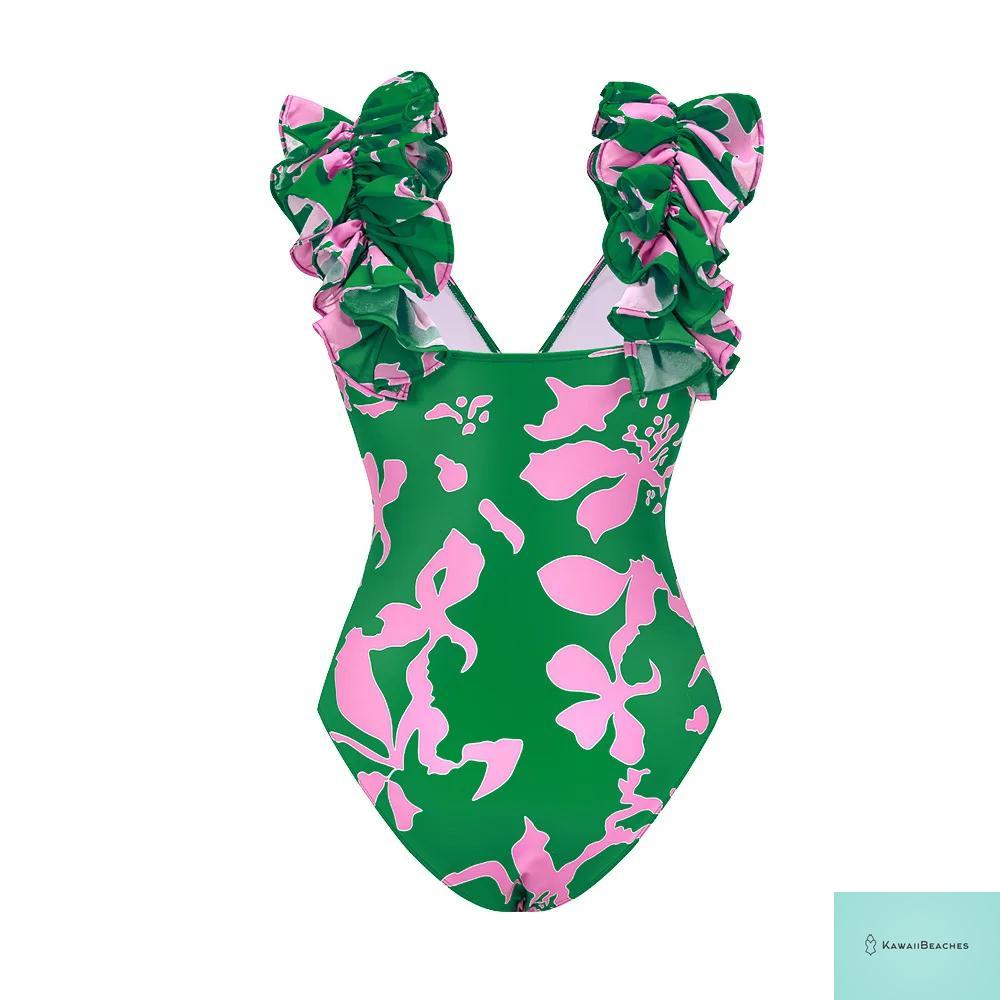 Womens Ruffle Deep V Swimsuit