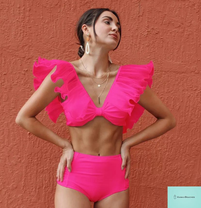 Womens High Waist Ruffle Bikini Swimsuit