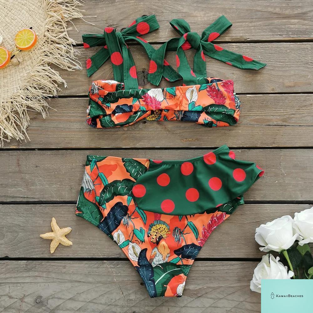 Floral Printed High Waist Bandage Bikini Set