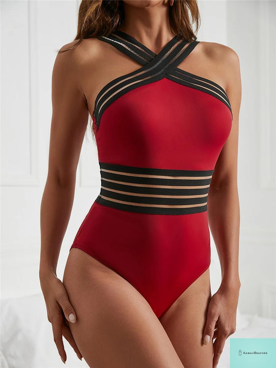 High Neck Mesh Swimwear Bodysuit