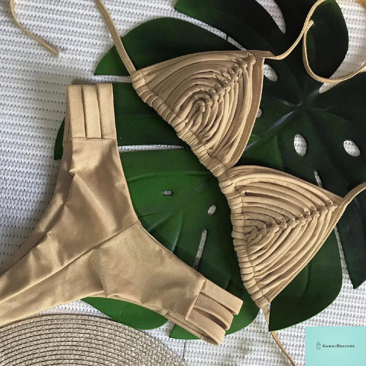 Kawaii Stripes Lace-Up Brazilian Bikini Set