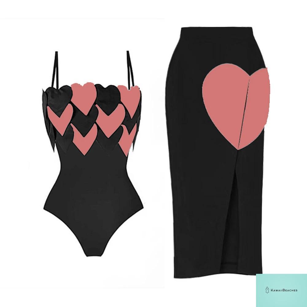 Heart Printed One Piece Swimwear Suit