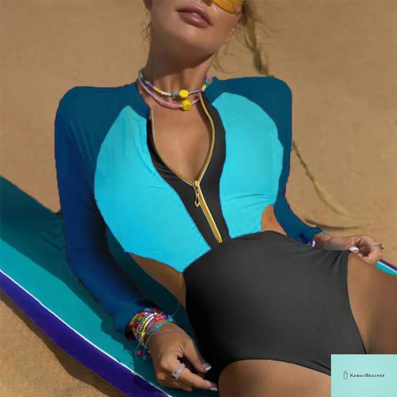 Kawaii Patchwork Long Sleeve Swimsuit
