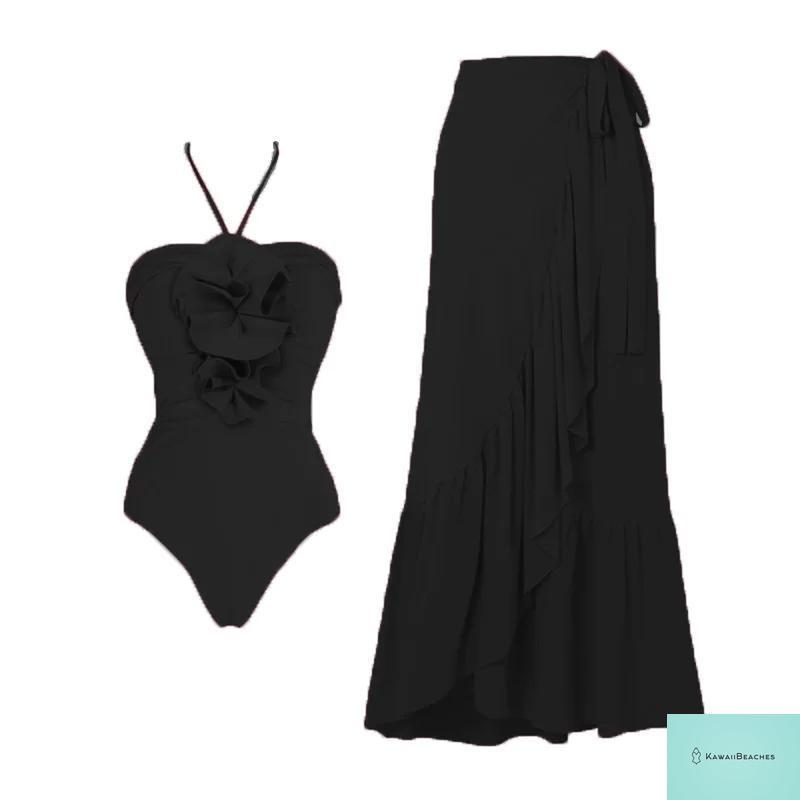 Vintage High Waist One Piece Swimsuit Set