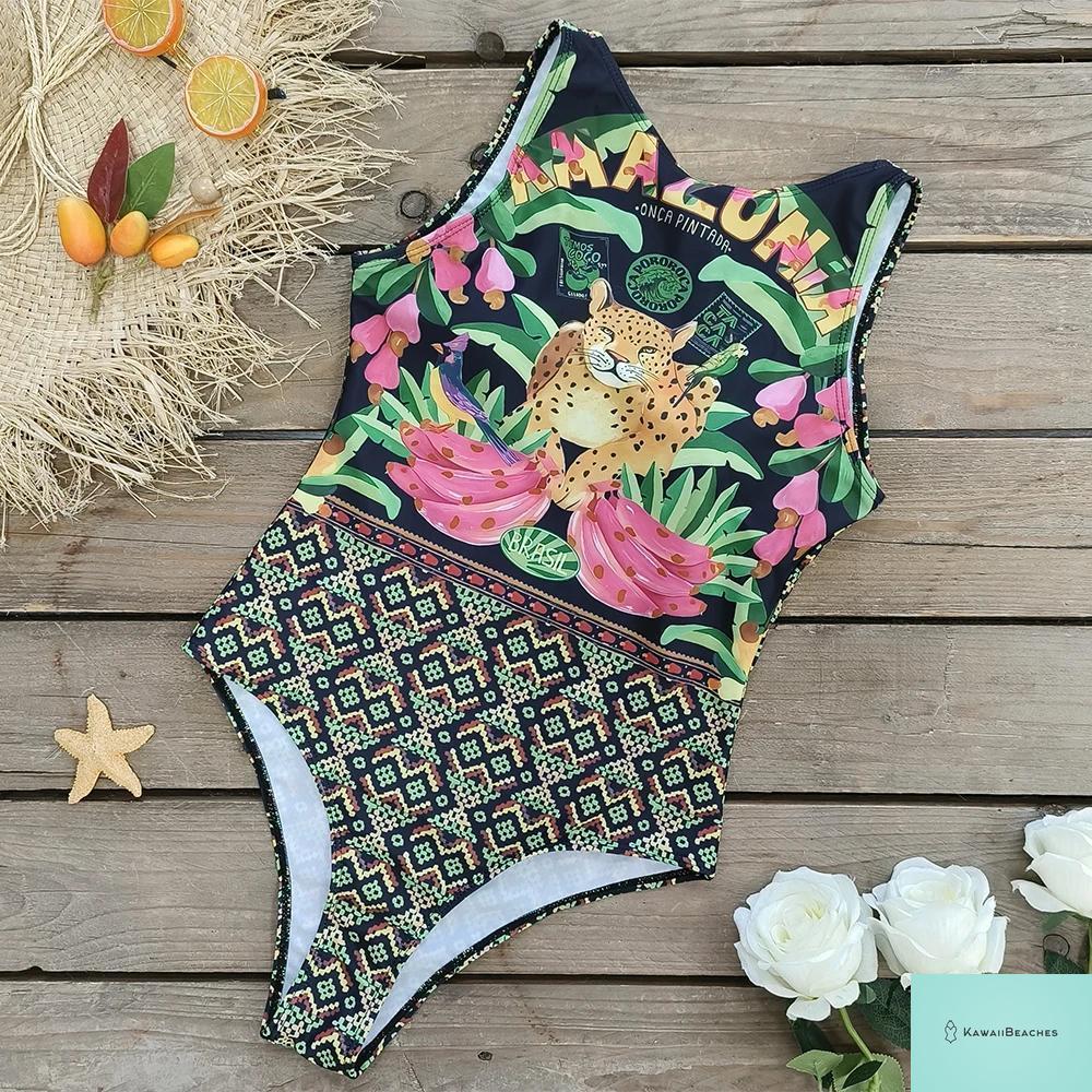 Womens Floral Lace Up Swimsuit
