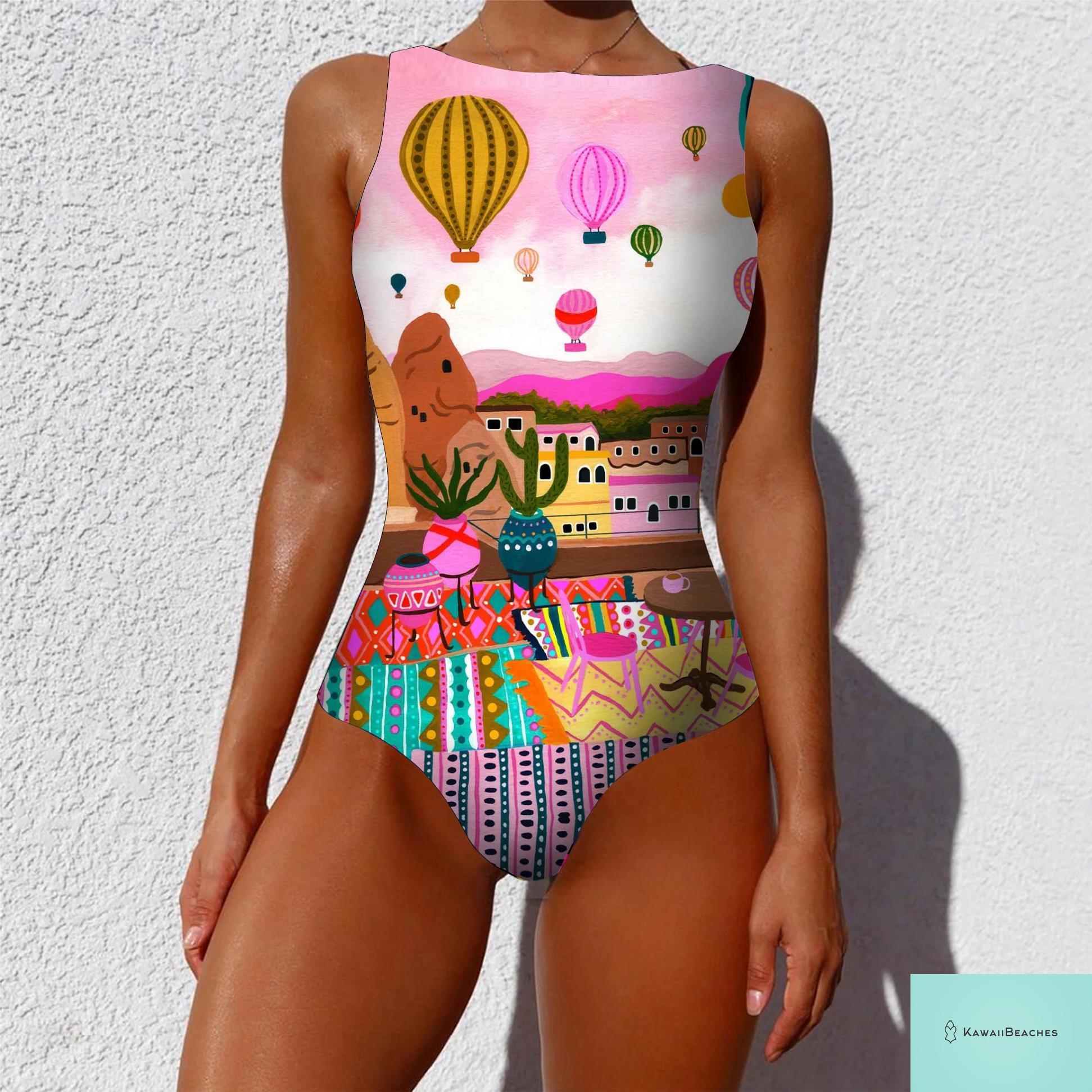 Striped Tropical Monokini Swimsuit for Women