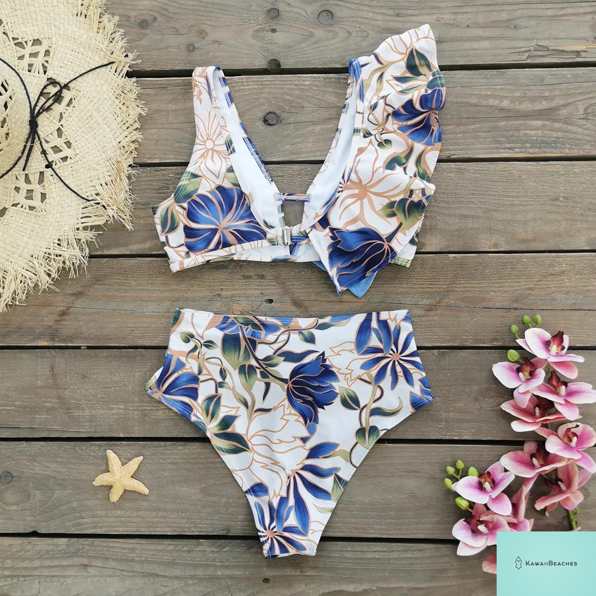 Floral Printed High Waist Bandage Bikini Set