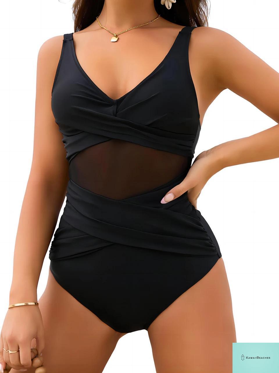KawaiiBeaches Mesh Panel One-Piece Swimsuit