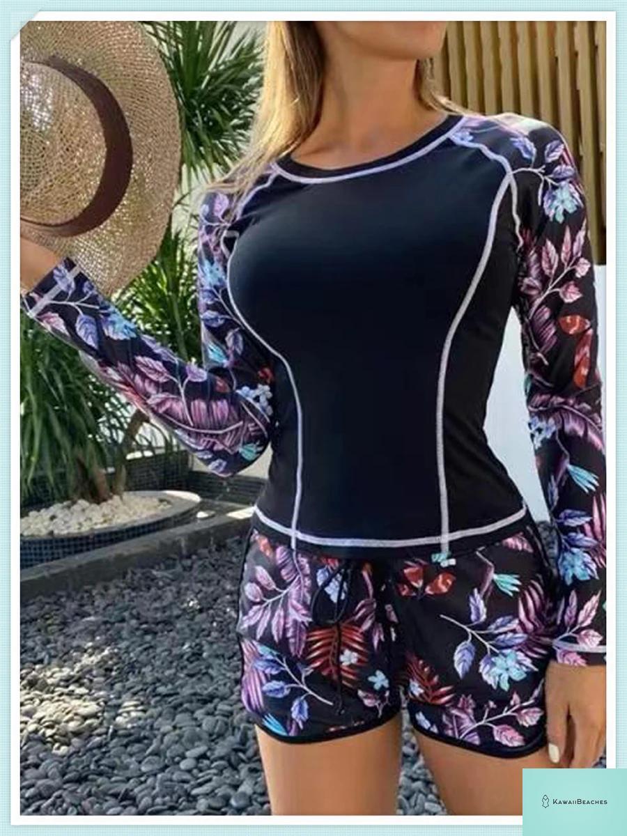 Tropical Long Sleeve Rashguard Swimsuit