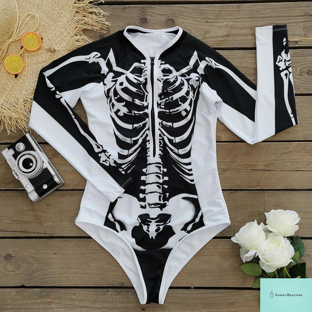 KawaiiBeaches Skeleton Long Sleeve Swimsuit