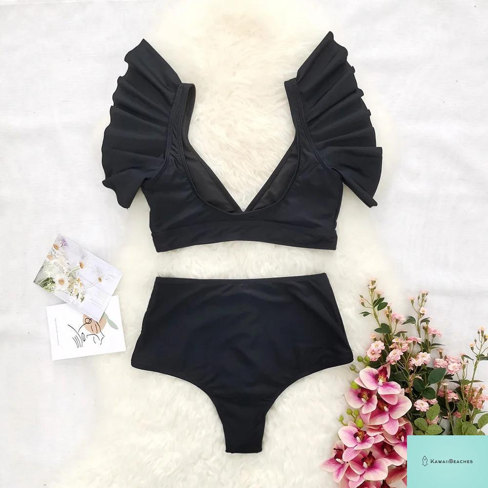 Womens High Waist Ruffle Bikini Swimsuit