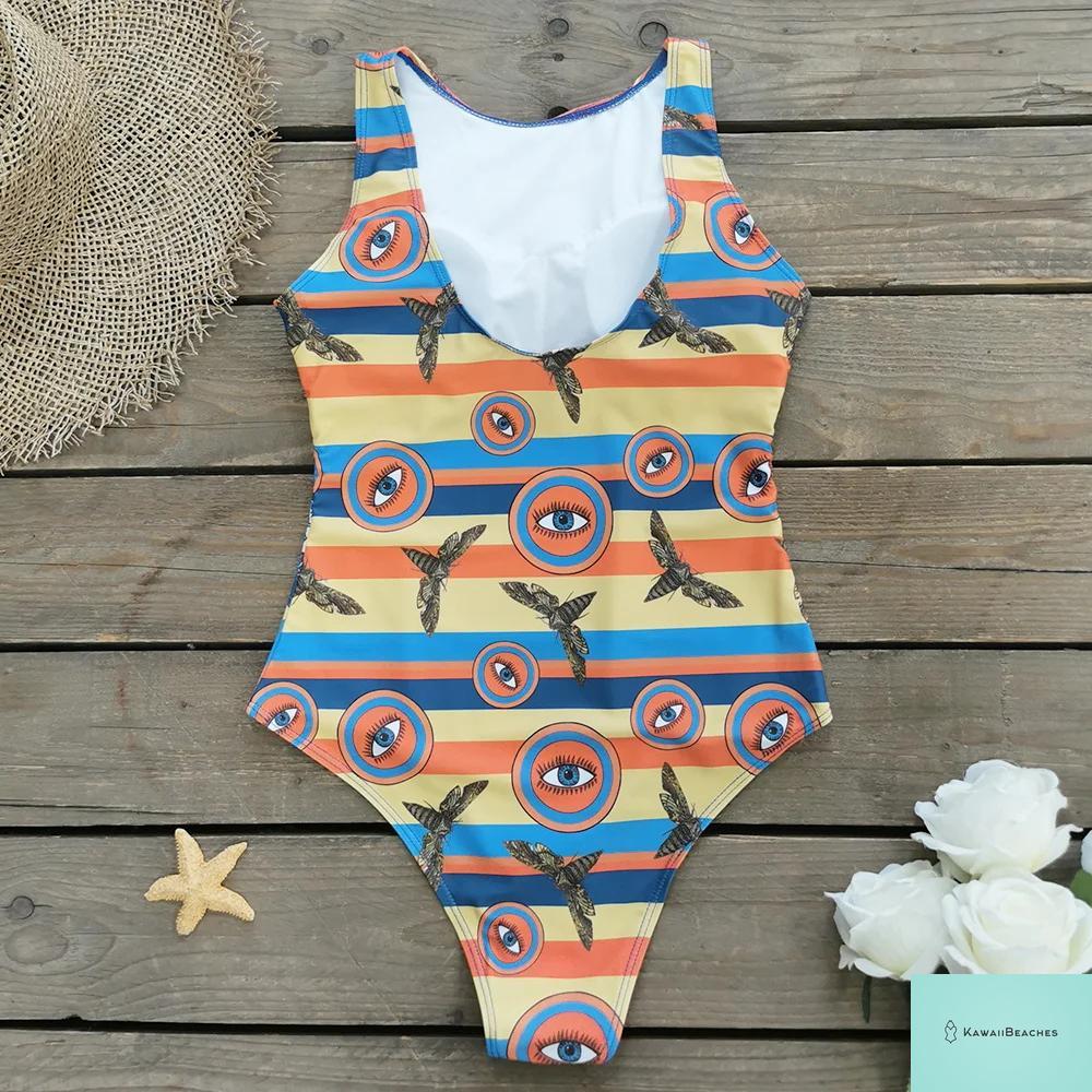 Striped Tropical Monokini Swimsuit for Women