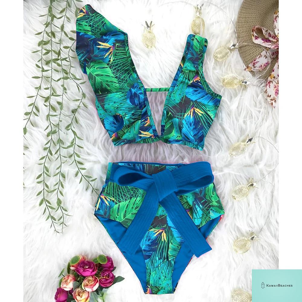 Floral Printed High Waist Bandage Bikini Set