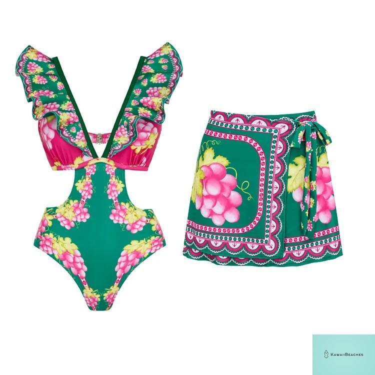 Womens Ruffle Deep V Swimsuit